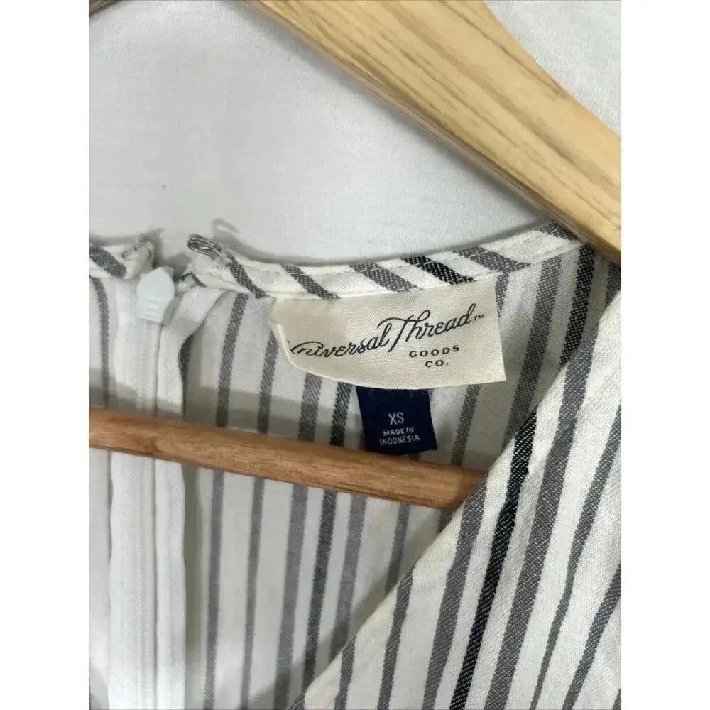 Wide Leg Cotton Jumpsuit Cream & Gray Striped Crop Universal Thread Size XS - Picture 3 of 11
